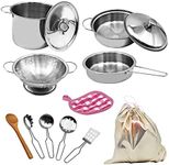 Toy Pots and Pans Set,12 PCS Kitchen Toy Children Pots and Pans Pretend Play with Storage Bag Simulated Kitchen Toy Stainless Steel Soup Pot Pan Shovel Spoon Children Chef Role Playset Cooking Set