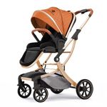 StarAndDaisy Baby stroller/Stylish Newborn Pram with Extra large Seating Space, Safety Harness, Adjustable Backrest & Easy Foldable / 0 to 3 Years Boy & Girl.. (Peach)