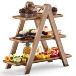 GAOHANG Wooden Tray 3 Tier Serving Tray Acacia,Tiered Cake Stand for Serving Food, Serving Platters for Parties Stand Graduation Wedding or Birthday Party,Picnic