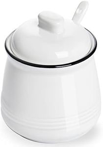 HAOTOP Porcelain Salt Bowl with Lid and Spoon,Ceramic Sugar Bowl 12oz (White)