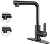 Kitchen Faucets, Kitchen Faucet with Pull Down Sprayer and Deck Plate, Stainless Steel Commercial Utility Kitchen Faucets for Sink 1-3 Hole for Bar Rv Camper Laundry Outdoor Farmhouse, Flat Black
