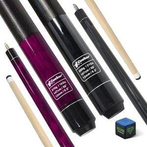 CUEBAR Pool Cues Set of 2, 58" 2-Piece Pool Sticks for Adults, 3D Grip House Bar Billiard Cue Sticks with 13mm Tip for Men Women - Black + Purple