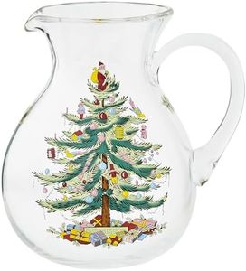 Spode Christmas Tree Glass Pitcher | Festive Serving Pitcher for The Holidays | Glass Pitcher with Handle for Cocktails, Water, Juice, Lemonade | Fun Crystal-Clear Large Holiday Pitcher | 96 Oz