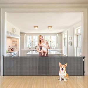 Ycozy Retractable Baby Gate for Stairs Pet Safety Gate Extends up to 300cm Wide, 86cm Tall, Door Mesh Barrier for Baby/Cat/Dog - Drilling Installation SG018