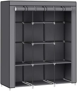 SONGMICS Clothes Wardrobe, Portable Closet, Garment Organiser Rack with Non-Woven Fabric Cover, Hanging Rails, Shelves, 45 x 130 x 167 cm, Large Capacity, Dove Grey RYG096G01, Gery, 130x46x168cm