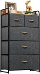 YITAHOME Fabric Dresser with 5 Drawers - Storage Tower with Large Capacity, Organizer Unit for Bedroom, Living Room & Closets - Sturdy Steel Frame, Wooden Top & Easy Pull Fabric Bins (Dark Grey)