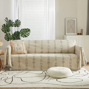 VClife Boho Chenille Sofa Couch Cover Beige Grey Herringbone Geometric Pattern Sectional Sofa Slipcover, 1 Piece Soft Dog Couch Covers Easy-Install Couch Slipcover Multi-use Furniture Cover