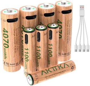 AKTTKA 4070mWh AA + 1100mWh AAA USB-C Rechargeable Lithium Batteries 8-Pack