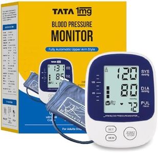 TATA 1mg Blood Pressure Monitor | Digital BP check machine for home | Large, backlit LCD Display & One Touch Operation | Free Travel Pouch | With USB cable & AA battery | Memory 99 sets for 2 users
