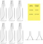 6 Pack Spray Bottles with 2 Funnels, 50ml Spray Bottle with Transparent Labels, Clear Plastic Small Empty Spray Bottle for Travel, Mini Spray Bottle for Toiletries Hair, Refillable Liquid Containers