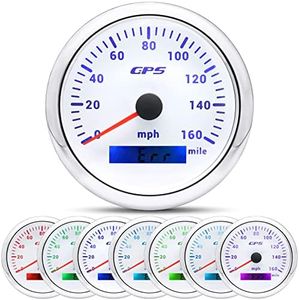 ARTILAURA GPS Speedometer Car 7 Color Boat GPS Speedometer 3-3/8" 85mm 160MPH Gauge 9-32V for Universal AUTO Motorcycle Marine Truck (White)