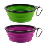 Guardians Large Collapsible Dog Bowls, 34oz Portable Foldable Water Bowls Food Dishes with Carabiner Clip for Travel, 2 Pack (Purple+Green)