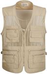 Flygo Men's Summer Mesh Fishing Vest Photography Work Multi-Pockets Outdoors Journalist's Vest Sleeveless Jacket (X-Large, Beige)