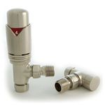 Thermostatic Radiator Valves Set - Realm Angled TRV Satin Brushed Nickel - 15mm