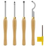 Mini Carbide Wood Turning Tool Chisels Kit with Wooden Handle and 4 Tipped Carbide Inserts, Ideal for Wood Lathe Roughing Finishing Detailing and Hollowing