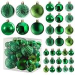 Green Christmas Ball Ornaments for Christams Decorations - 36 Pieces Xmas Tree Shatterproof Ornaments with Hanging Loop for Holiday and Party Deocation (Combo of 6 Styles in 3 Sizes)