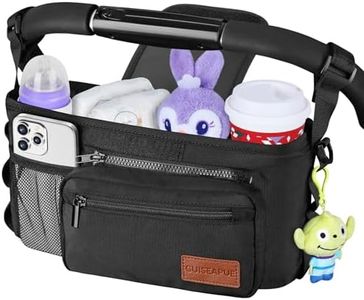 Guiseapue Universal Stroller Organizer with Cup Holder Detachable Phone Bag and Shoulder Strap, Stroller Caddy Fits for Stroller Accessories like Uppababy, Baby Jogger, Doona, Nuna Stroller