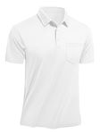 TACVASEN Men's Polo Shirt with Pocket Mens Golf Polo Shirts Short Sleeve Quick Dry Activewear Polo Shirts Men Golf Shirts Men White,XL