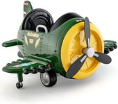 COSTWAY Kids Electric Ride on Car, 12V Battery Powered Airplane Toy with Joysticks, Remote Control, Folding Airfoils, Rotary Propeller, Lights, Sounds, Gift for Aged 3+ Years Old (Green + Yellow)