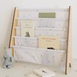 3 Sprouts Recycled Fabric Kids Bookshelf – 4-Tier Sling Book Rack Storage - Kids Room Book Shelves, Nursery, Playroom, Classroom - Bookcase Display Shelf for Toddler, Children Age 3+ - Blueberry Ivory