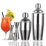 MUXHEL 5Pcs Cocktail Shaker, 350ml+750ml Cocktail Making Kit with Built-in Strainer & Multiple Sizes Double Jigger, Stainless Steel Cocktail Mixer for Bartender Mixing Drinks