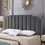 24KF Modern Velvet Upholstered King/Cal King Headboard, Tufted Headboard for King/Cal King Bed, Modern Vertical Channel Design with Curved Tufted King Head Board-Dark Gray