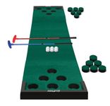 Golf Pong Game Set Golf Pong Putting Game Mini Golf Mat with 2 Adjustable Putter 6 Ball 2 Barriers Hole Covers and Bag for Pong Style Play at Backyard Beach Office Balcony Indoor Outdoor Party