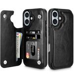 Coolden for iPhone 16 Case Wallet Case with Card Holder Slot Shockproof Case Flip Folio Soft PU Leather Magnetic Closure Protective Case Cover Compatible with iPhone 16 Phone Case (Black)