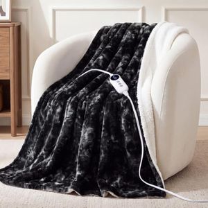 HYLEORY Weighted Electric Heated Queen Blanket, Plush Fluffy Faux Fur Blankets with 6 Heat Settings & 9H Auto Shut Off, Soft Cozy Warm Heating Blanket for Winter Sofa Bedroom Office,Black,84"x90"