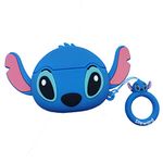 Compatible with AirPods Case Pro，Full Protective Silicone Skin Case for AirPods, Kids Teens Girls Boys Funny Kawaii Cute Fashion Cartoon 3D Cover for AirPods Pro with Ring (Big Ear Blue Stitch)