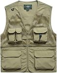 Flygo Men's Utility Cargo Fishing Vest Summer Outdoor Lightweight Work Photo Vest with Pockets(Khaki-M)