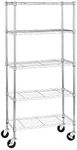 Amazon Basics 5-Shelf Adjustable, Heavy Duty Storage Shelving Unit on 4'' Wheel Casters, Metal Organizer Wire Rack, Chrome (30L x 14W x 64.75H)