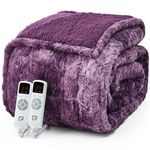 EHEYCIGA Faux Fur Heated Blanket Electric Blanket King Size - Heating Blanket with 9 Heating Levels & 10 Hours Auto Off, Soft Cozy Washable Dual Control Blanket with Fast Heating, 90 x 100 Inches