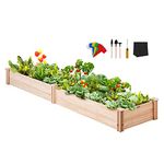 VEVOR Raised Garden Bed, 94.5 x 23.6 x 9.8 inch Wooden Planter Box, Outdoor Planting Boxes with Open Base, for Growing Flowers/Vegetables/Herbs in Backyard/Garden/Patio/Balcony, Burlywood