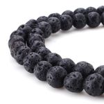 BEADNOVA 8mm Natural Black Lava Beads Stone Gemstone Round Loose Energy Healing Beads with Free Crystal Stretch Cord For Jewelry Making (40-42pcs)