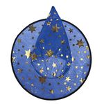 Lux Accessories Halloween Blue See Through and Gold Tone Star Witch Hat