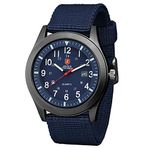 ZEIGER Mens Watches Military Analogue Quartz Date Field Work Watch for Men Nylon Fabric Band Sport Wristwatch with Watch Box (Navy Blue)