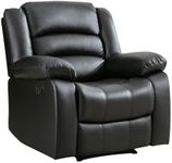 ANJ Manual Recliner Chair, Breathable Faux Leather Reclining Chairs with Overstuffed Arm and Back, Living Room Single Sofa Recliners, Black