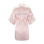 EPLAZA Women's One Size Silver Rhinestones Bride Bridesmaid Short Satin Robes for Wedding Party Getting Ready, Pink, One Size