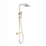 ENKI, ENZO, SH0622, Brushed Brass Shower Set Thermostatic 38? Mixer Shower with 200mm Ultra Slim Overhead Rain Shower and Handheld Shower Square Shower Mixer Shower System, 10-Year Guarantee