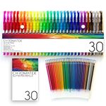 Glitter Pens 60 Set by Chromatek. Best Colors. 200% The Ink: 30 Gel Pens, 30 Refills. Super Glittery Ultra Vivid Colors. No Repeats. Professional Art Pens. New & Improved