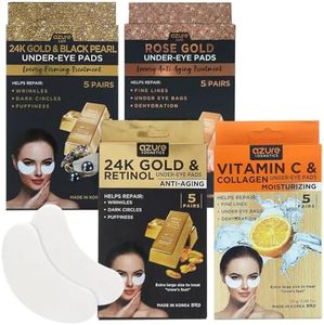 AZURE Anti-Aging Under Eye Mask Variety Pack - 24K Gold & Retinol, 24K Gold & Black Pearl, Rose Gold Luxury, Classic Anti-Aging - Reduces Fine Lines, Wrinkles, Dark Circles & Puffiness - Made in Korea