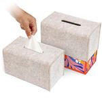 2 Pack Tissue Box Cover - Decorative Tissue Box Holder - Modern Felt Tissue Box Cover Rectangle - Large Size - Oatmeal