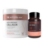 HealthKart hk vitals Skin Radiance Marine Collagen Supplement (Orange, 200g) & Biotin 10000mcg (90 Tablets) Combo Pack| Supplement for Hair Growth
