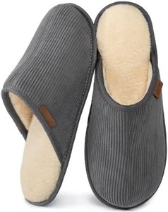 VeraCosy Men's Scuff Slippers Corduroy Warm Comfy Non-slip Bedroom Indoor Slip-on House Shoes with Faux Shearling Lining Bland Grey, 8-9 UK