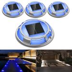 FabStyl Solar Driveway Lights Dock Lights Waterproof 4 Pack, 2 Colors in 1 Outdoor LED Solar Deck Lights, Solar Powered Walk Way Lights Road Marker for Warning Stair Pathway Patio(Blue & White)