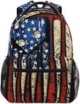 Giwawa Kids Backpack Rustic Laptop Backpack School Bag Bookbag Camping Travel Outdoor Daypack Shoulder Bag, American Flag Baseball Print, 16x11.4x6.9 inch, Daypack Backpacks