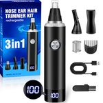 Rechargeable Nose Hair Trimmer for Men and Women, 3-in-1 Professional Painless Eyebrow and Facial Hair Trimmer, IPX7 Waterproof Nose Trimmer with Dual Edge Blades,Nose Hair Trimmer for Easy Cleansing