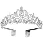 Tiara Crown Crystal Rhinestone Bridal Princess Headband with Comb for Women (Silver)