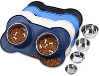 VIVAGLORY Dog Bowls, Dog Food Bowls, Stainless Steel Cat Puppy Water Bowls with Non Spill Skid Resistant Silicone Mat, Large, Navy Blue